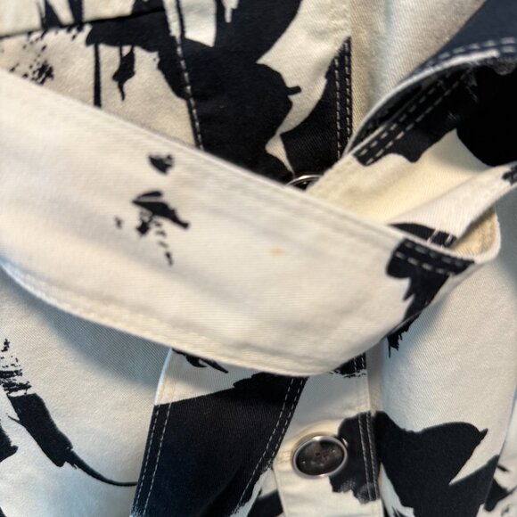 Black Rivet Abstract Floral Print Belted Trench Coat β Size L - Picture 4 of 9